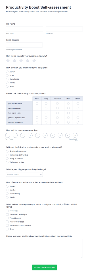 Productivity Boost Self Assessment Form Template