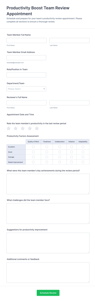 Productivity Boost Team Review Appointment Form Template