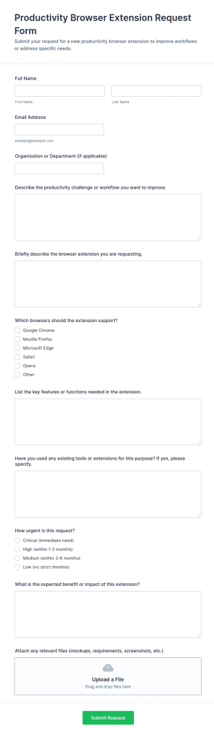Productivity Browser Extension Request Form Template