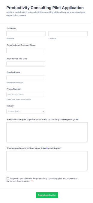 Productivity Consulting Pilot Application Form Template