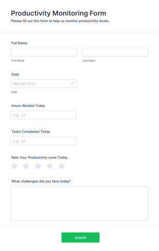Productivity Monitoring Form Template