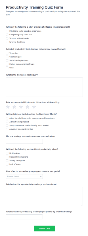 Productivity Training Quiz Form Template