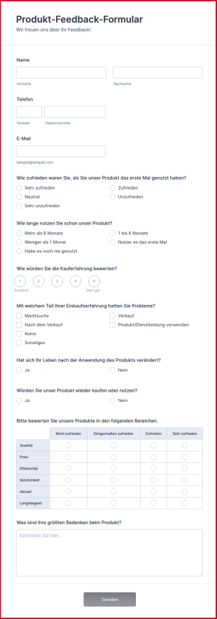 Produkt Feedback Formular