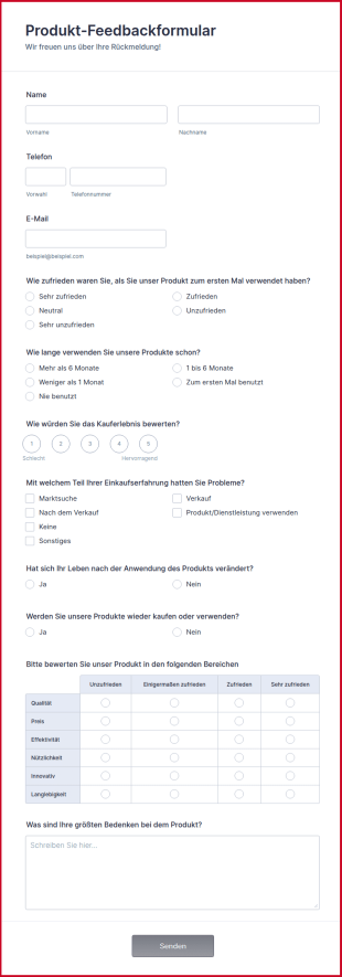 Produkt Feedbackformular