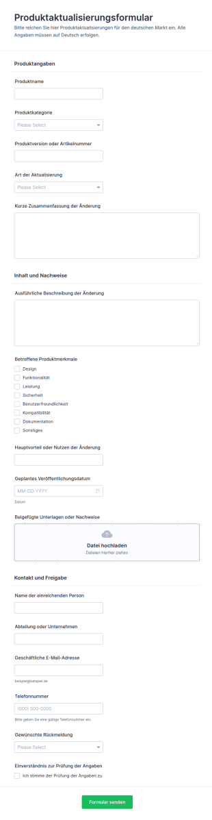 Produkt Update Einsendungsformular