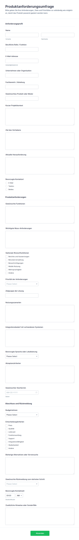 Produktanforderungen Umfrage