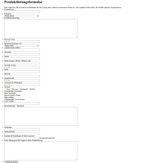 Produktauflistung Formular