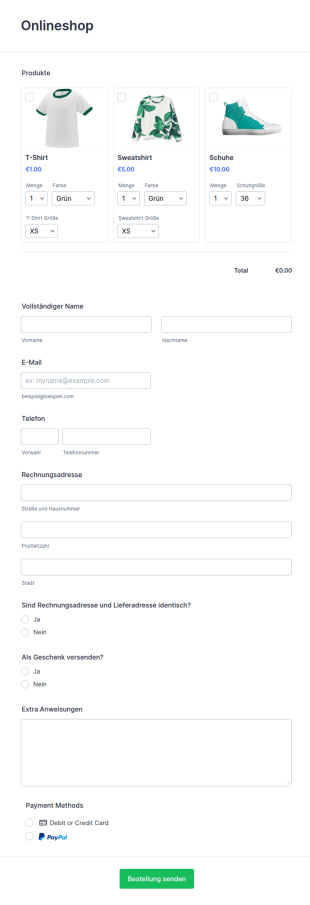 Produktbestellformular