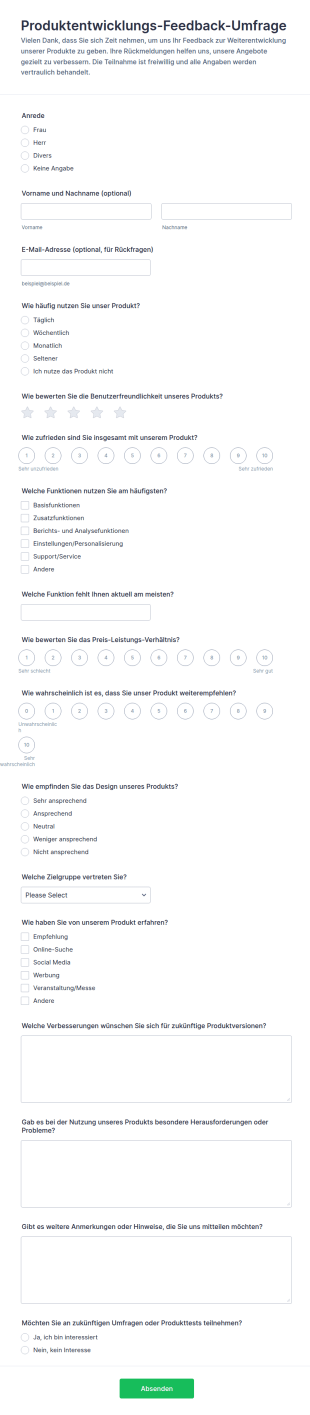 Produktentwicklung Feedback Umfrage