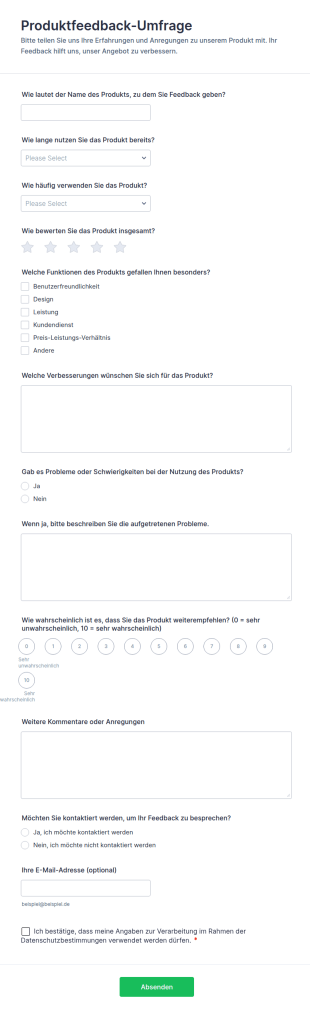 Produktfeedback Umfrage