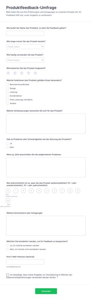 Produktfeedback Umfrage