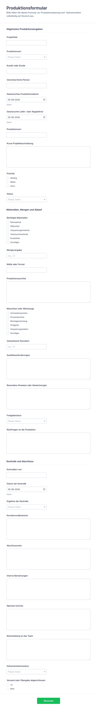 Produktionsarbeitsblatt Umfrage