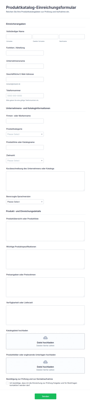 Produktkatalog Einreichungsformular