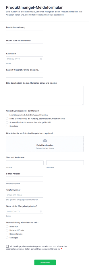 Produktmangel Meldeformular