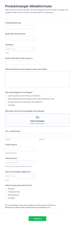 Produktmangel Meldeformular