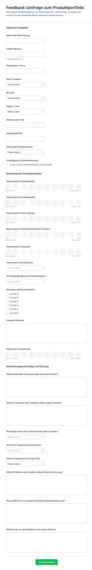 Produktportfolio Feedback Umfrage