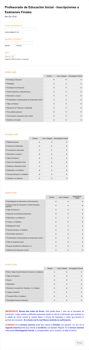 Profesorado De Educación Inicial Inscripciones A Exámenes Finales Form Template