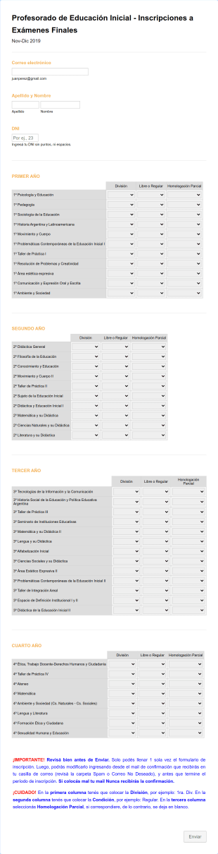 Profesorado De Educación Inicial Inscripciones A Exámenes Finales