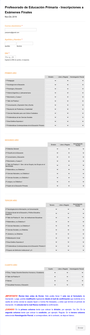 Profesorado De Educación Primaria Inscripciones A Exámenes Finales Form Template