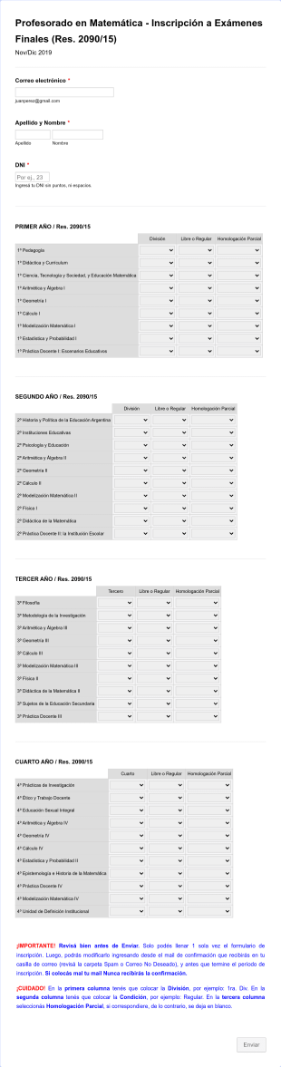 Profesorado En Matemática Inscripción A Exámenes Finales Form Template