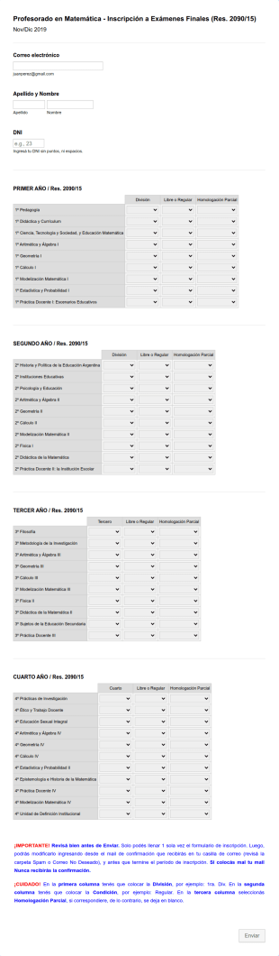 Profesorado En Matemática Inscripción A Exámenes Finales