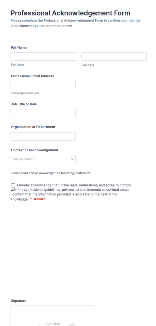 Professional Acknowledgement Form Template