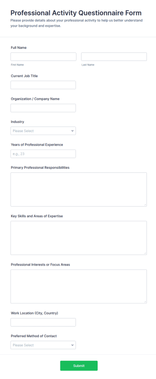 Professional Activity Questionnaire Form Template