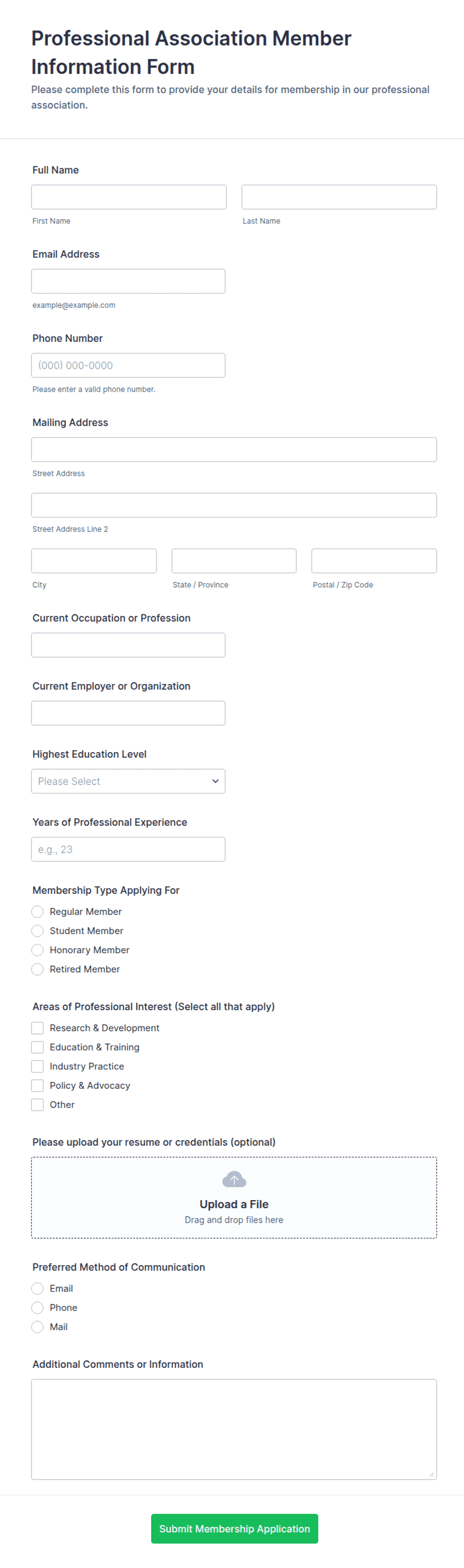 Professional Association Member Information Form Template | Jotform