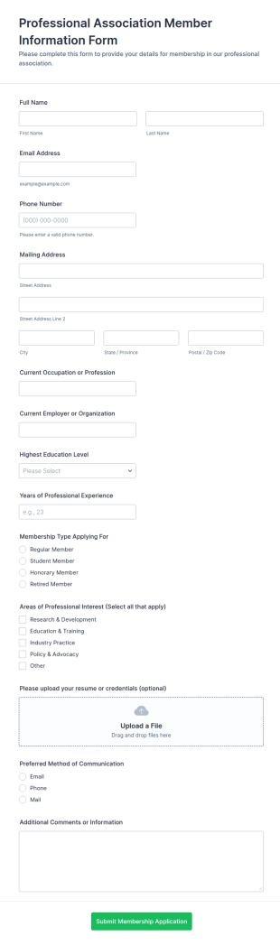 Professional Association Member Information Form Template