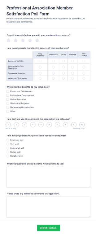 Professional Association Member Satisfaction Poll Form Template