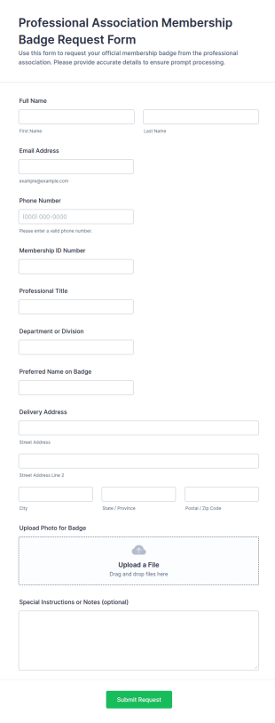 Professional Association Membership Badge Request Form Template