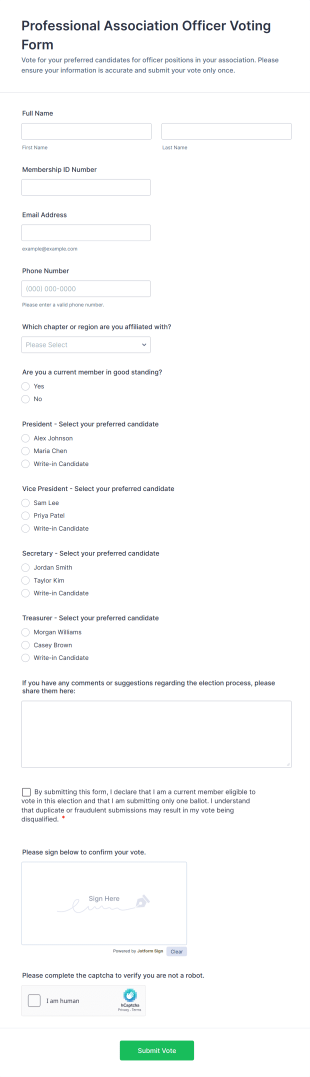 Professional Association Officer Voting Form Template