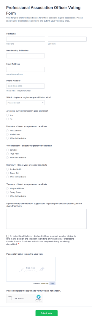 Professional Association Officer Voting Form Template