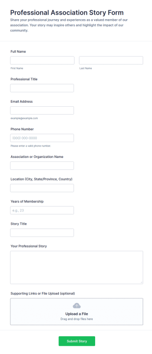 Professional Association Story Form Template