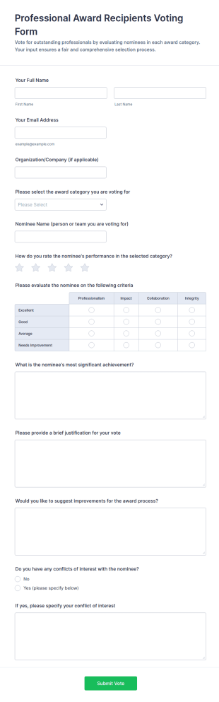 Professional Award Recipients Voting Form Template