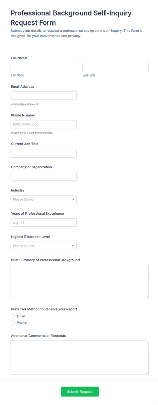 Professional Background Self Inquiry Request Form Template