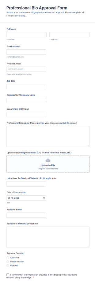 Professional Bio Approval Form Template