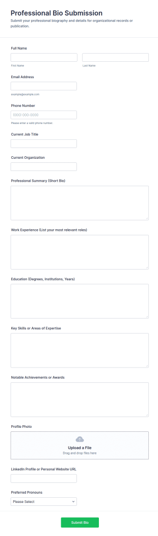 Professional Bio Submission Form Template