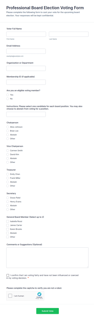 Professional Board Election Voting Form Template