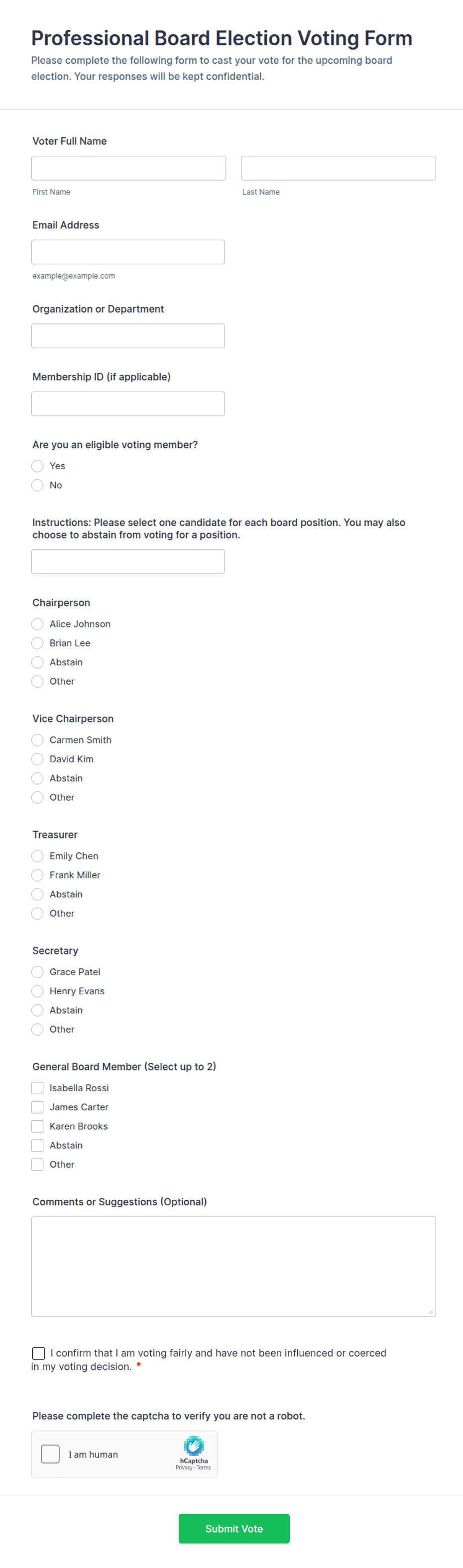Voting Form Excel Professional Board Election Voting Form Template | Jotform
