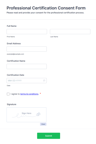 Professional Certification Consent Form Form Template
