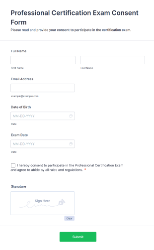 Professional Certification Exam Consent Form Template