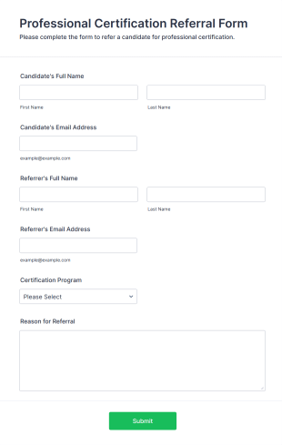 Professional Certification Referral Form Template