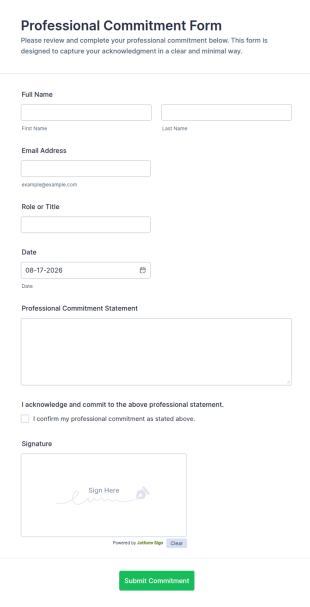 Professional Commitment Form Template