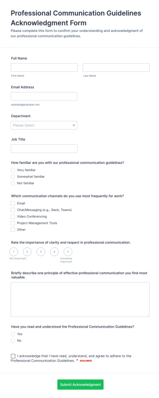 Professional Communication Guidelines Acknowledgment Form Template