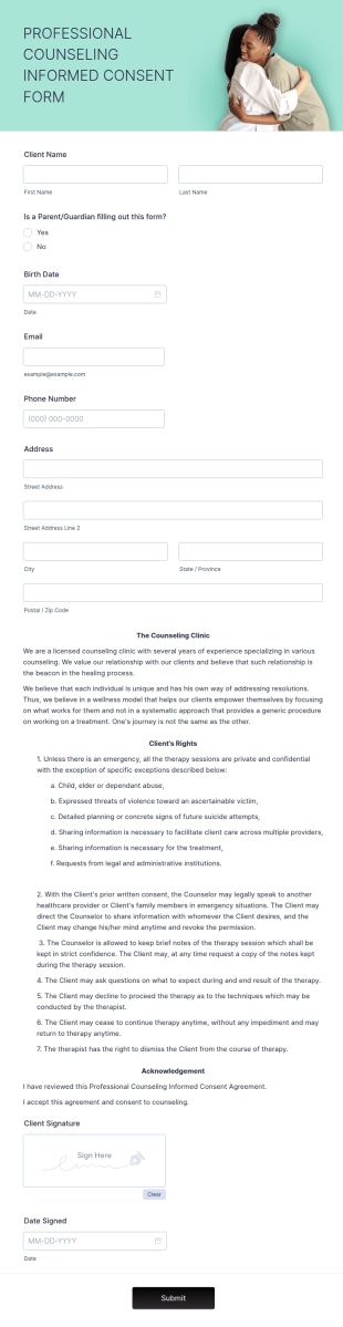 Professional Counseling Informed Consent Form Template