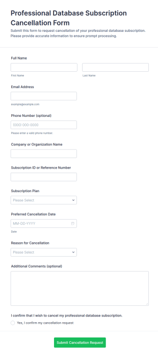 Professional Database Subscription Cancellation Form Template