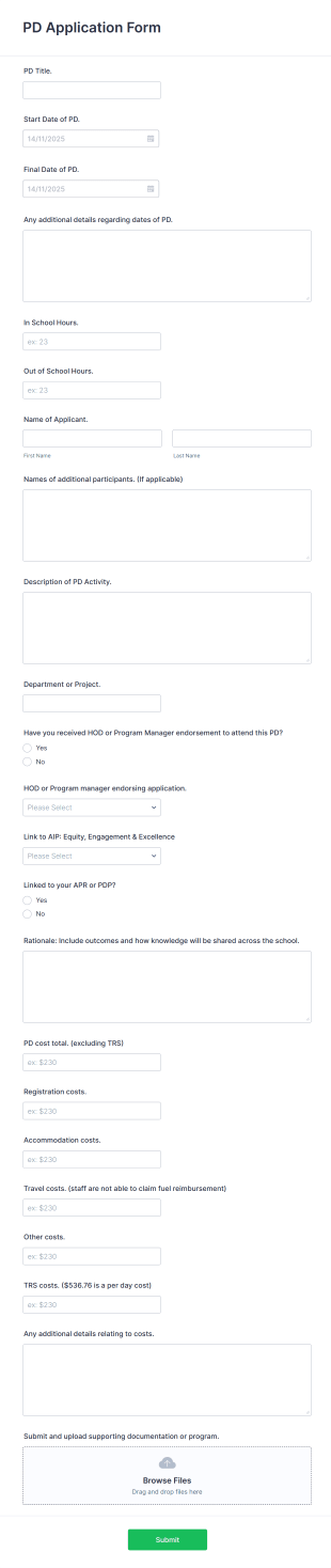 Professional Development Application Form Template