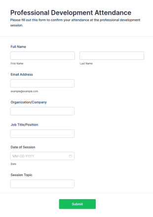 Professional Development Attendance Form Template