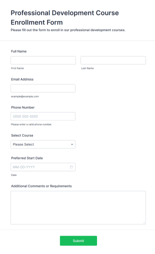 Professional Development Course Enrollment Form Template